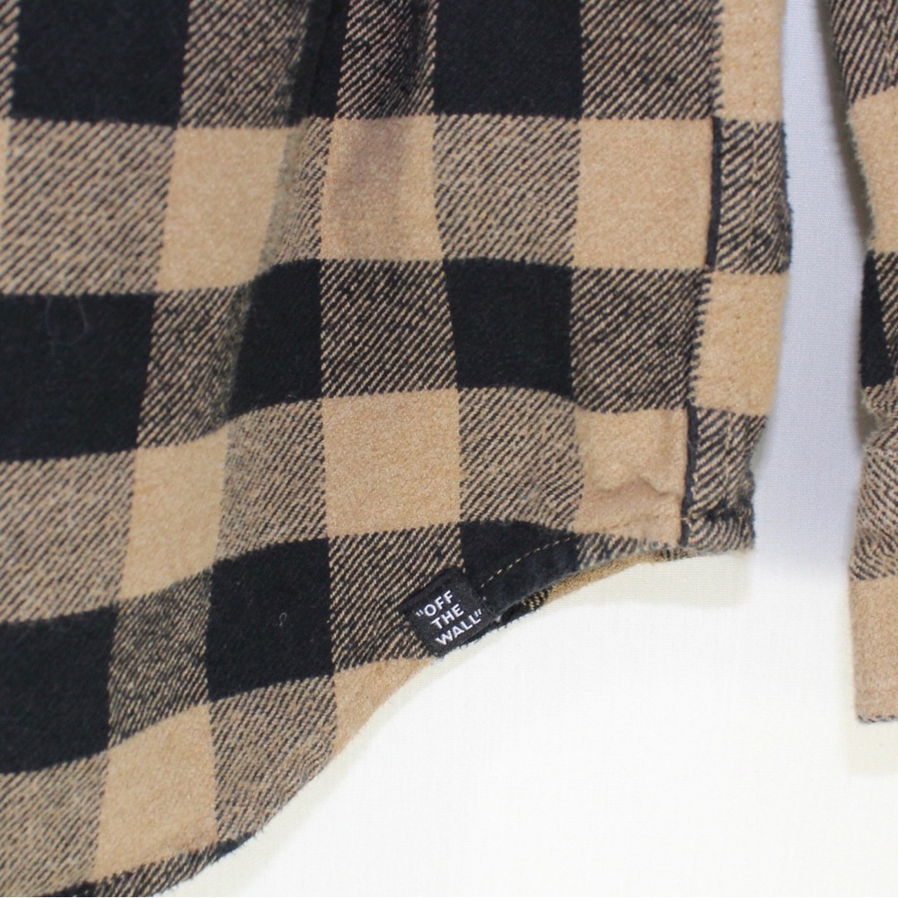 Vans tan and black plaid flannel long sleeve button up shirt men’s size small - Picture 5 of 5
